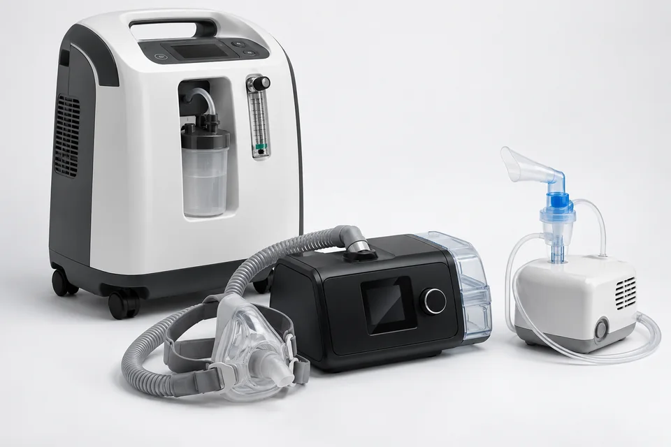 Respiratory equipment including an oxygen concentrator, CPAP machine, and nebulizer